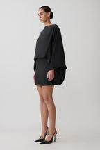 Anoushka Cowl Back Satin Mini Dress in Black – Chic&Drifts