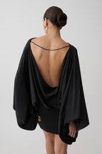 Anoushka Cowl Back Satin Mini Dress in Black – Chic&Drifts
