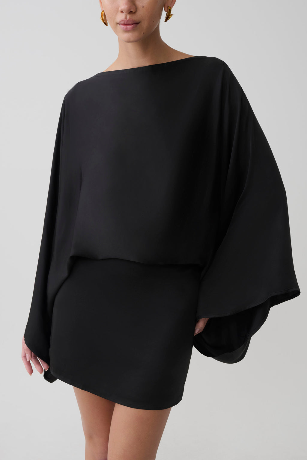 Anoushka Cowl Back Satin Mini Dress in Black – Chic&Drifts