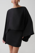 Anoushka Cowl Back Satin Mini Dress in Black – Chic&Drifts