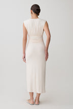 Kura Ruched Modal Sleeveless Midi Dress in Ivory – Chic&Drifts