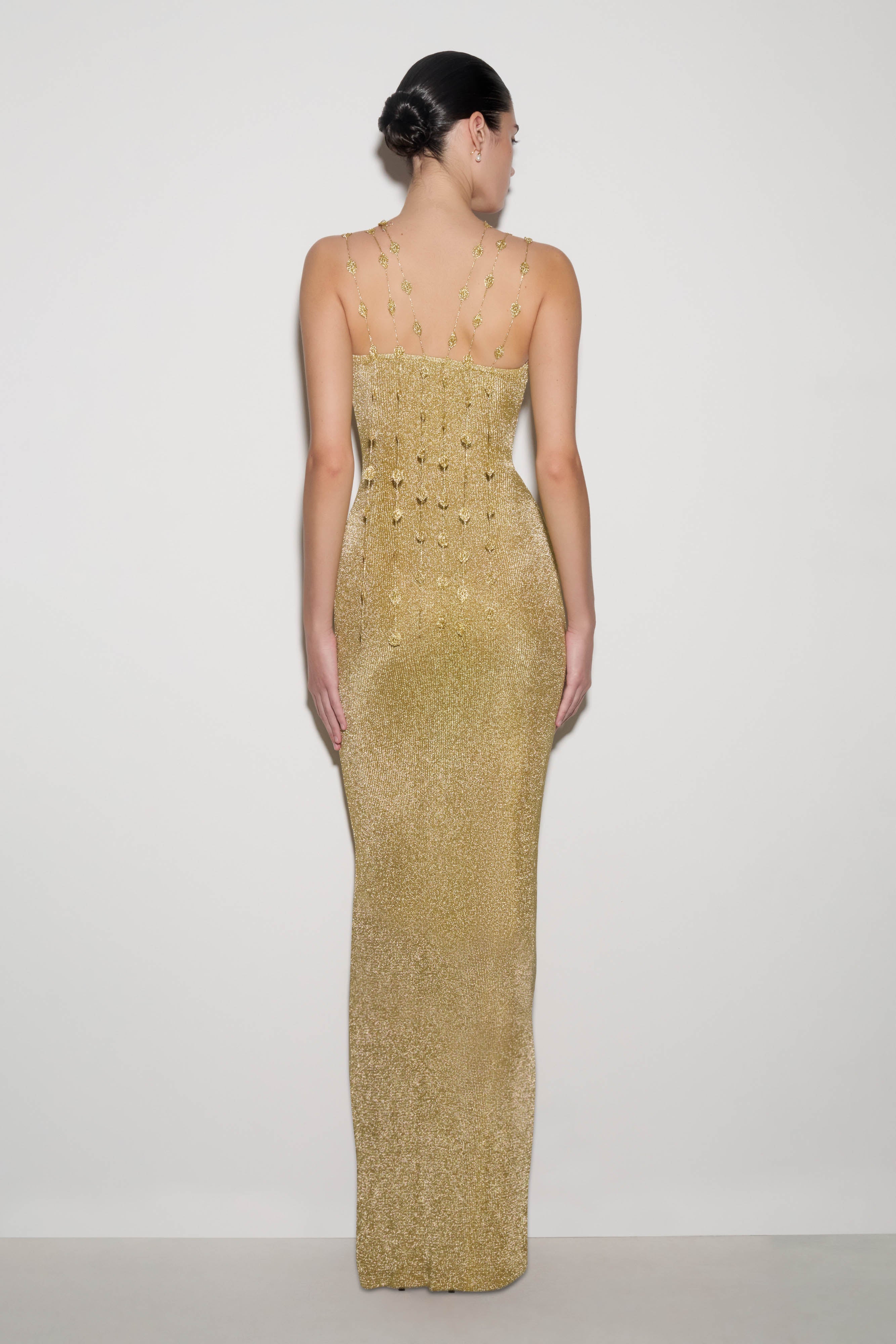Shami Lurex Maxi Dress With Flowers in Gold – Chic&Drifts