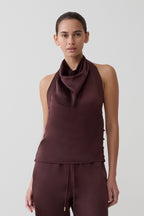 Danica Satin Halter Sleeveless Top in Mahogany – Chic&Drifts