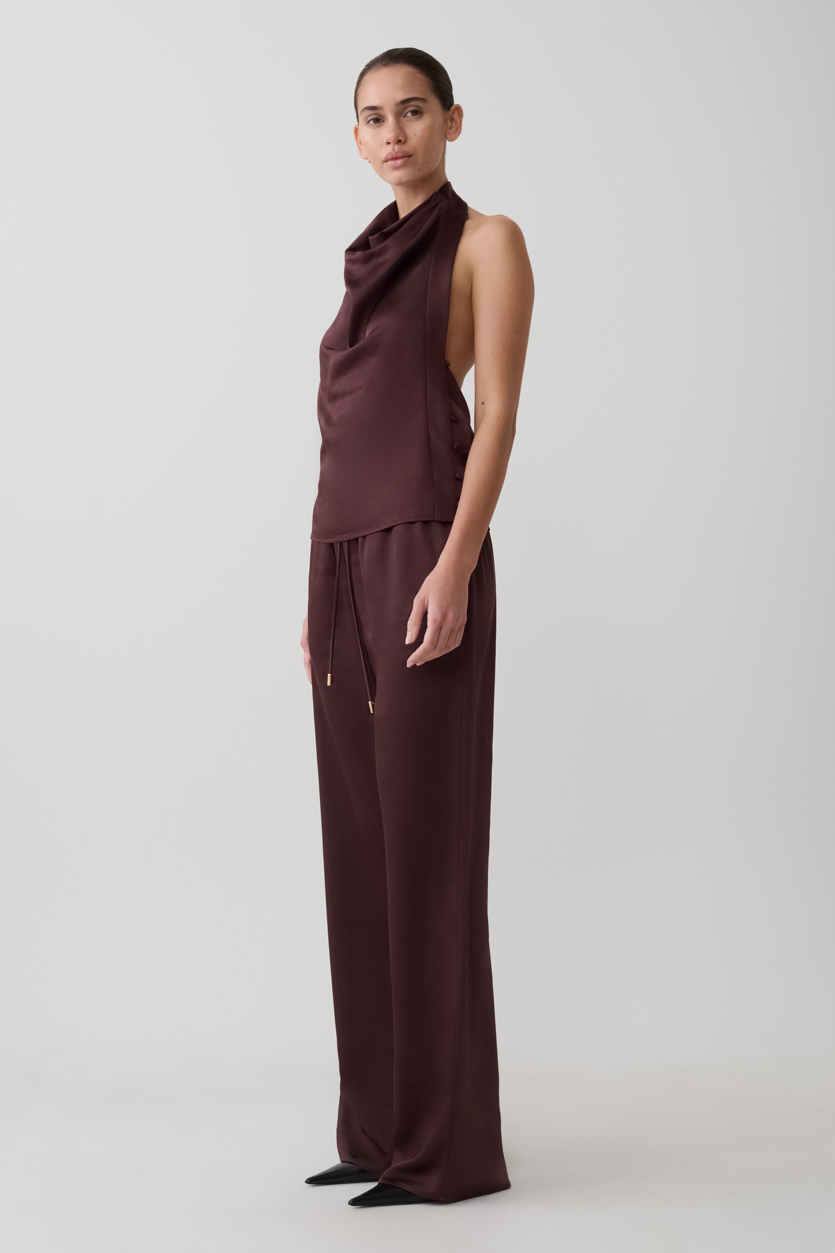 Danica Straight Leg Satin Pants in Mahogany – Chic&Drifts
