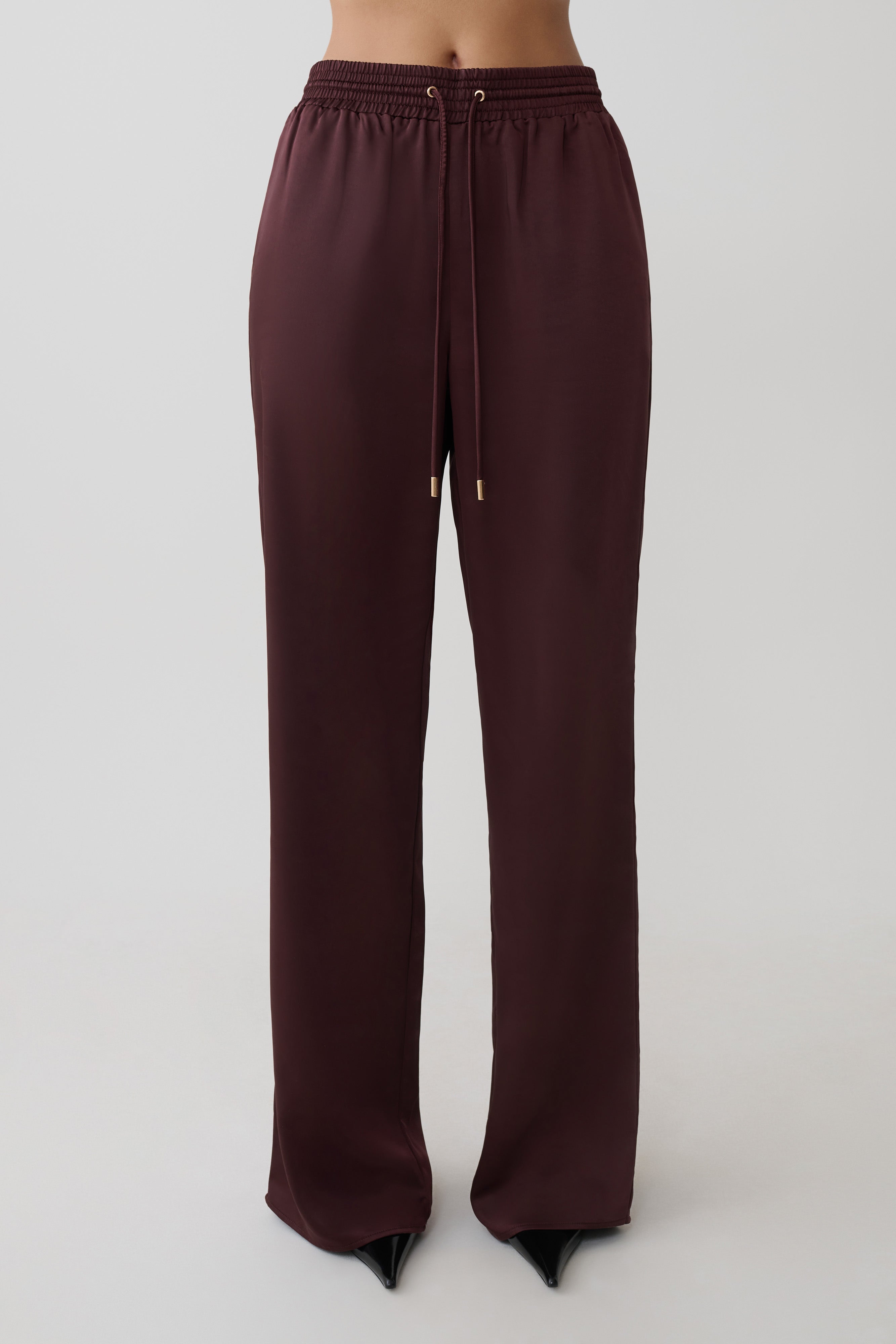 Danica Straight Leg Satin Pants in Mahogany – Chic&Drifts