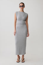 Kura Ruched Modal Sleeveless Midi Dress in Grey Marle – Chic&Drifts