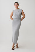 Kura Ruched Modal Sleeveless Midi Dress in Grey Marle – Chic&Drifts