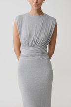 Kura Ruched Modal Sleeveless Midi Dress in Grey Marle – Chic&Drifts