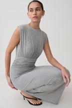 Kura Ruched Modal Sleeveless Midi Dress in Grey Marle – Chic&Drifts