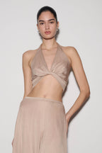 Nola Draped Lurex Halter Top in Gold – Chic&Drifts