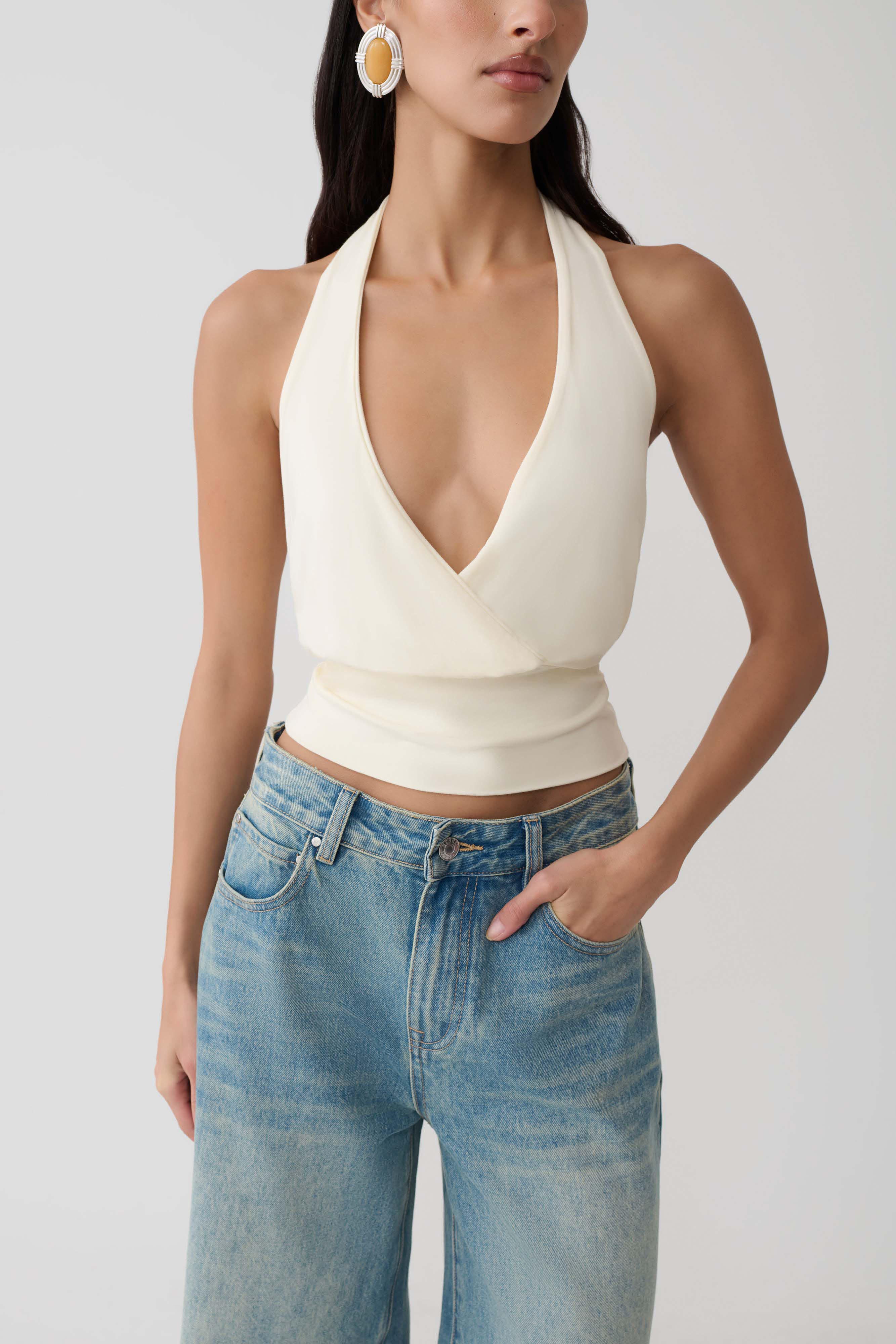 Jina Draped Halter Top in Ivory – Chic&Drifts