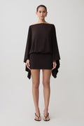 Jessy Draped Mini Dress in Dark Chocolate – Chic&Drifts