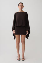 Jessy Draped Mini Dress in Dark Chocolate – Chic&Drifts