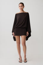 Jessy Draped Mini Dress in Dark Chocolate – Chic&Drifts