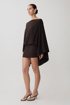 Jessy Draped Mini Dress in Dark Chocolate – Chic&Drifts