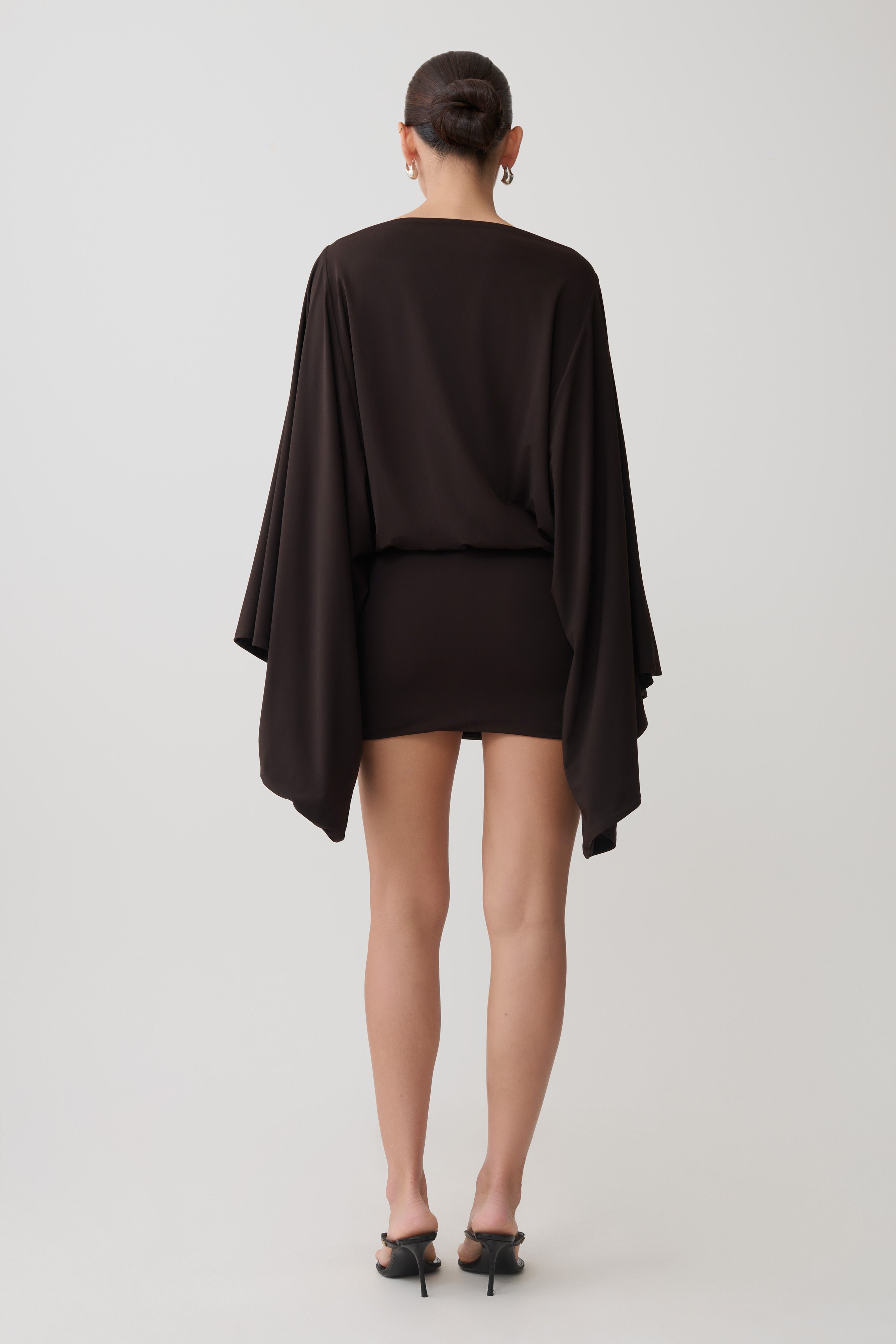 Jessy Draped Mini Dress in Dark Chocolate – Chic&Drifts
