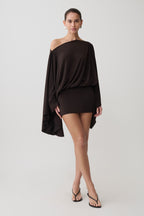 Jessy Draped Mini Dress in Dark Chocolate – Chic&Drifts