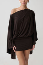 Jessy Draped Mini Dress in Dark Chocolate – Chic&Drifts