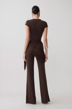 Anfie Straight Leg Pants With Waist Wrap in Dark Chocolate – Chic&Drifts