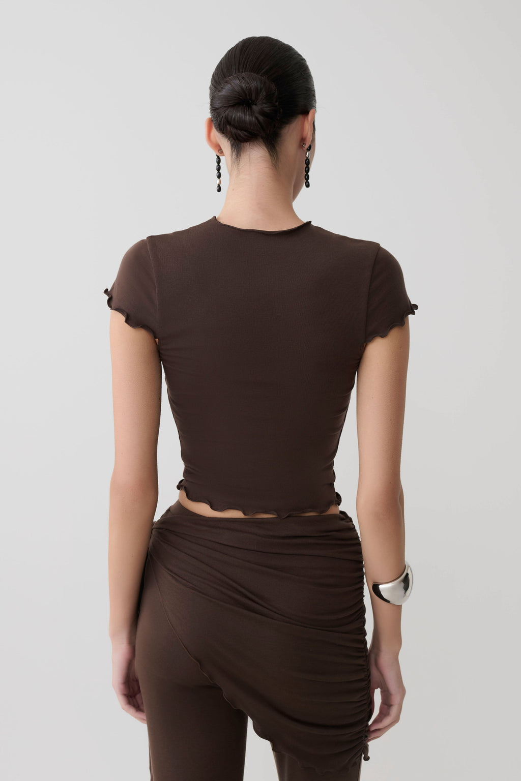 Anfie High Neck Top With Piping Detail in Dark Chocolate – Chic&Drifts