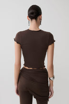 Anfie High Neck Top With Piping Detail in Dark Chocolate – Chic&Drifts