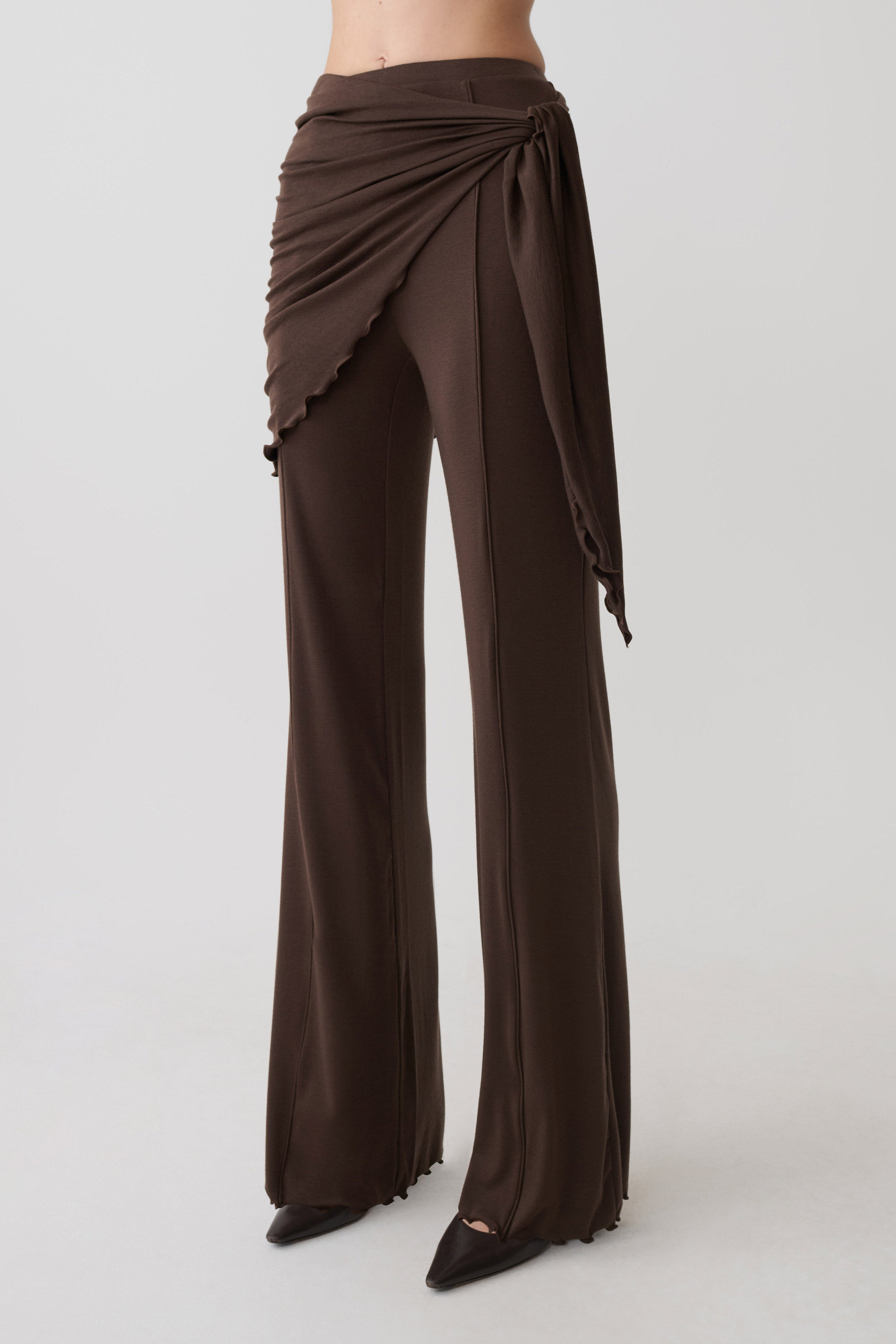 Anfie Straight Leg Pants With Waist Wrap in Dark Chocolate – Chic&Drifts