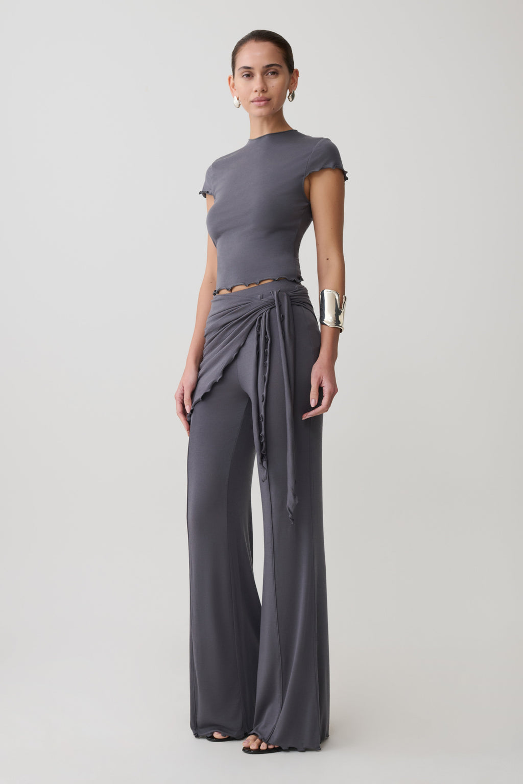 Anfie Straight Leg Pants With Waist Wrap in Grey – Chic&Drifts