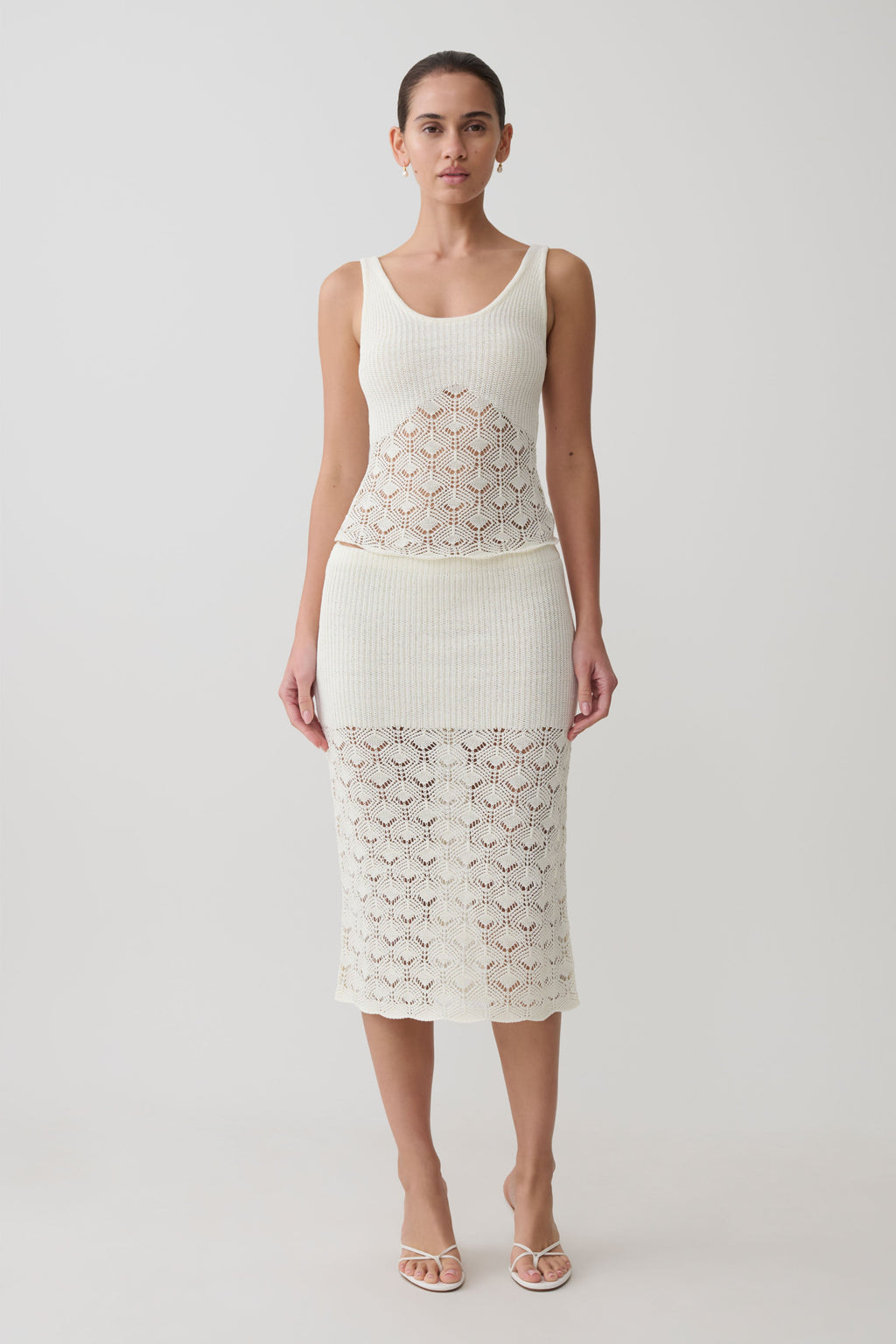 Atlantis Crochet Knit Midi Skirt in Baby Pink – Chic&Drifts