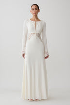 Elethea Lace Slinky Maxi Dress in Ivory – Chic&Drifts