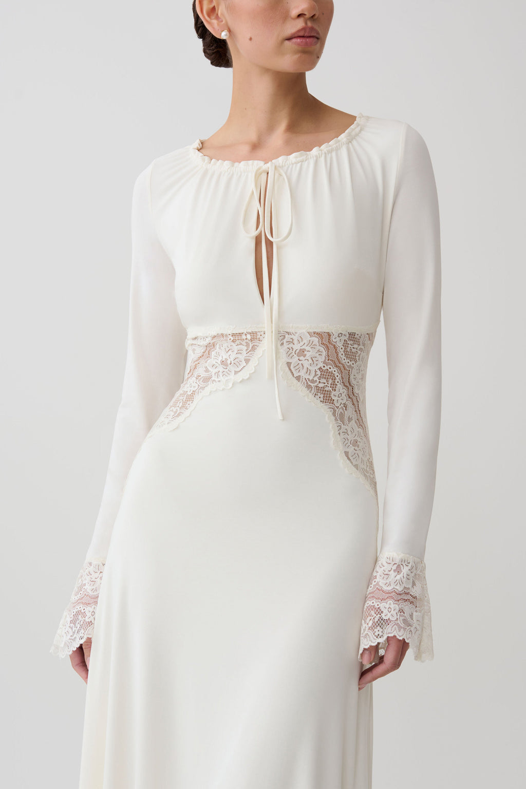 Elethea Lace Slinky Maxi Dress in Ivory – Chic&Drifts