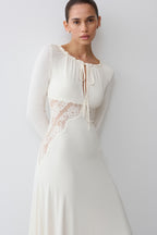 Elethea Lace Slinky Maxi Dress in Ivory – Chic&Drifts