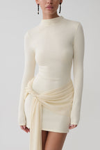 Grayson Knit Chiffon Mini Dress in Buttercream – Chic&Drifts