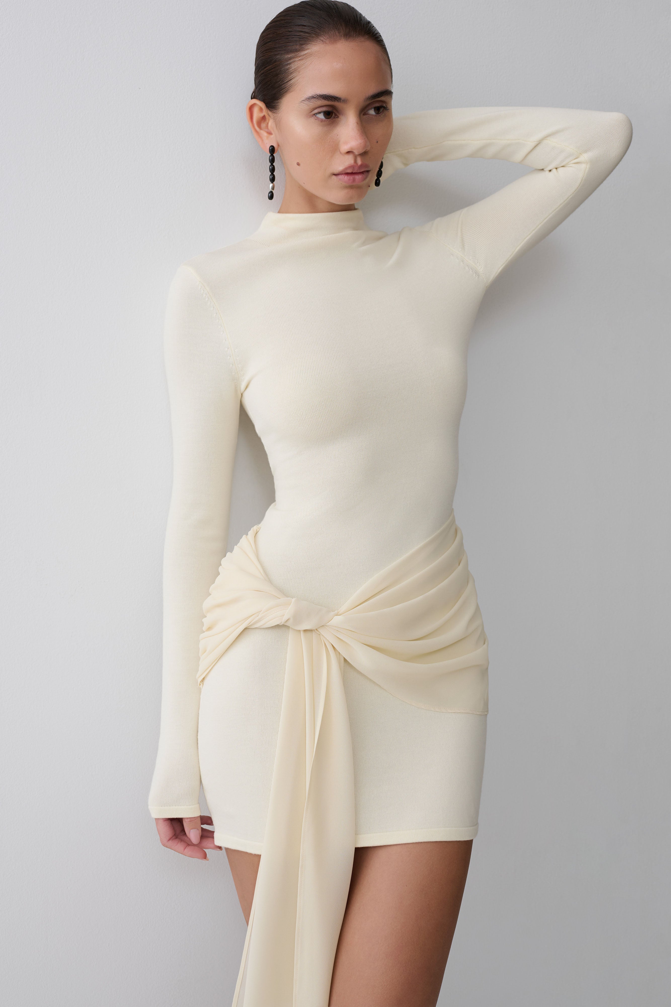 Grayson Knit Chiffon Mini Dress in Buttercream – Chic&Drifts