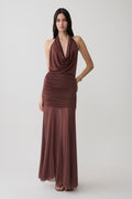 Jorja Draped Halter Slinky Maxi Dress