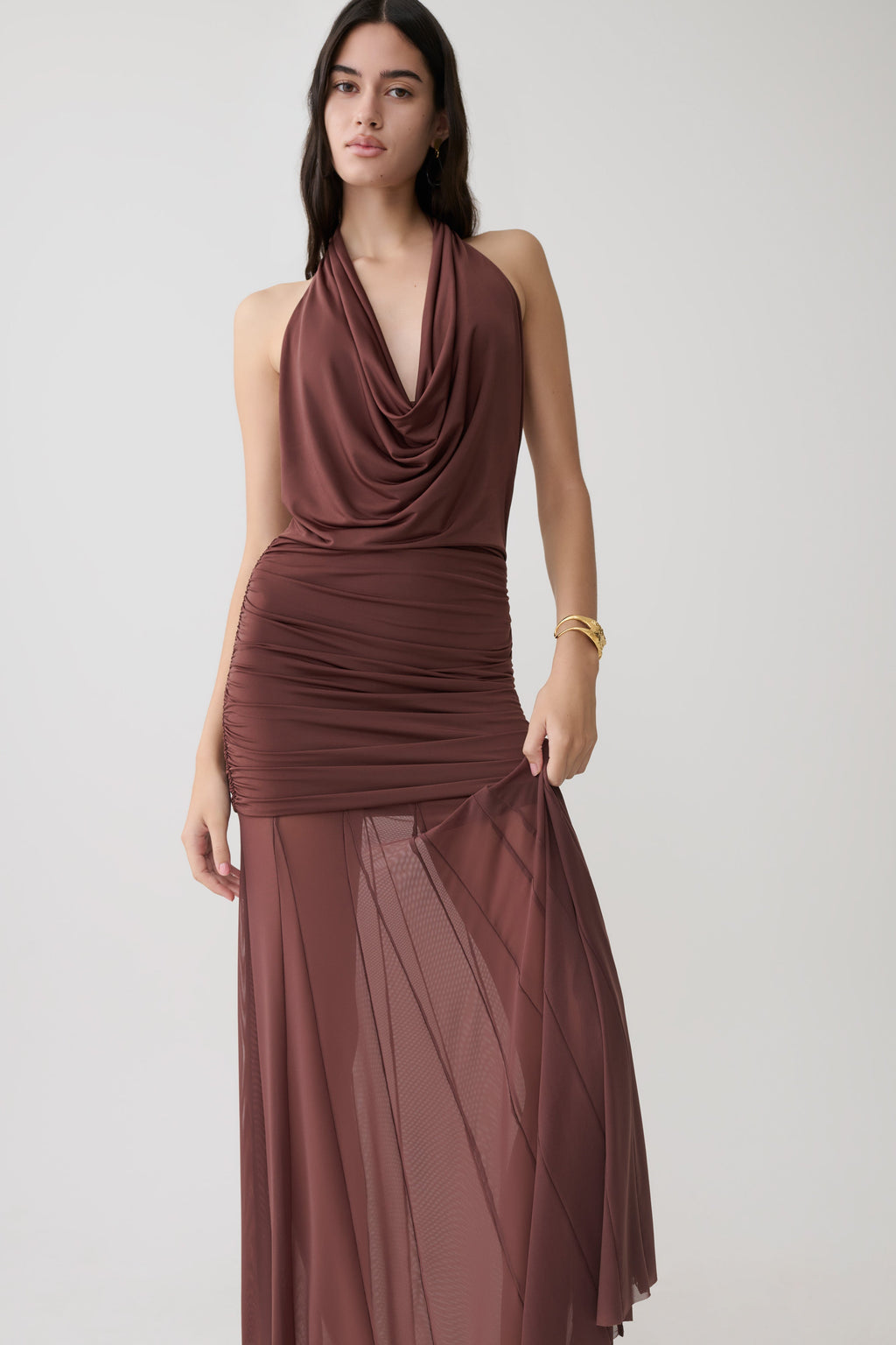 Jorja Draped Halter Slinky Maxi Dress