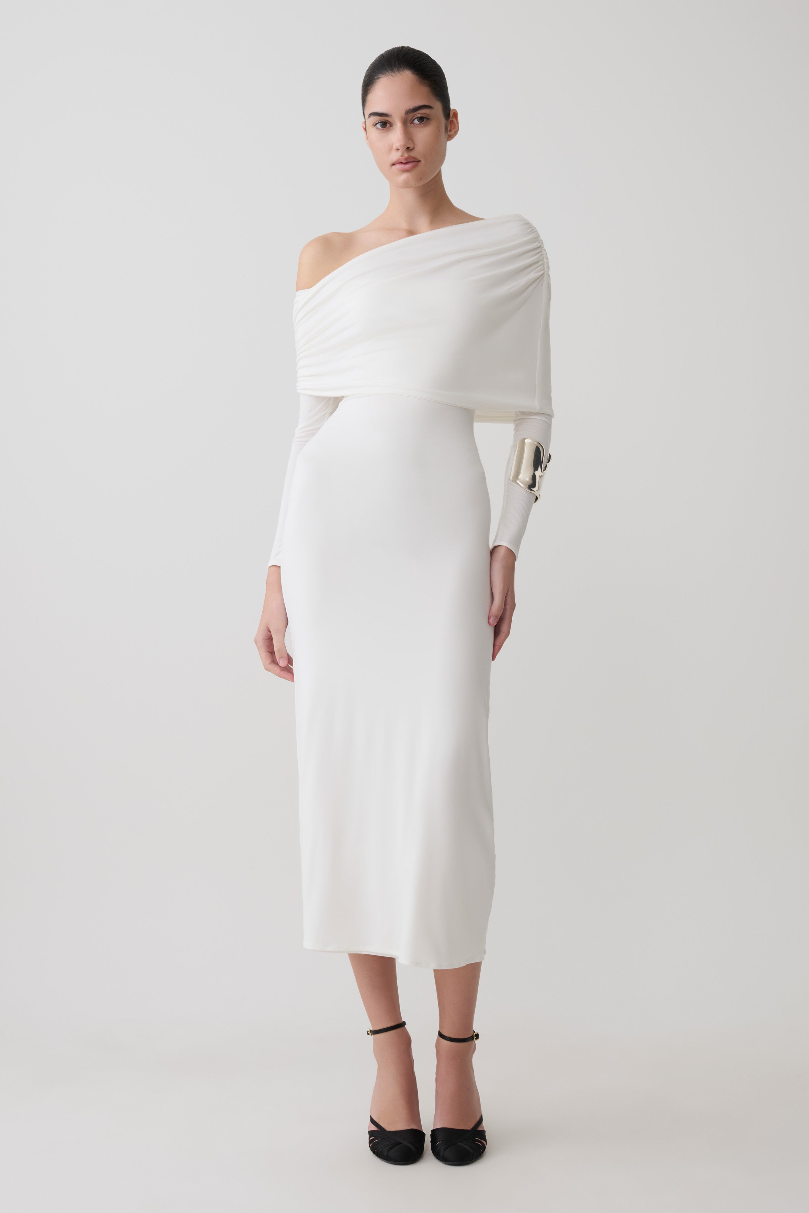 Corinna Modal One Shoulder Midi Dress in White – Chic&Drifts