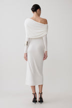 Corinna Modal One Shoulder Midi Dress in White – Chic&Drifts