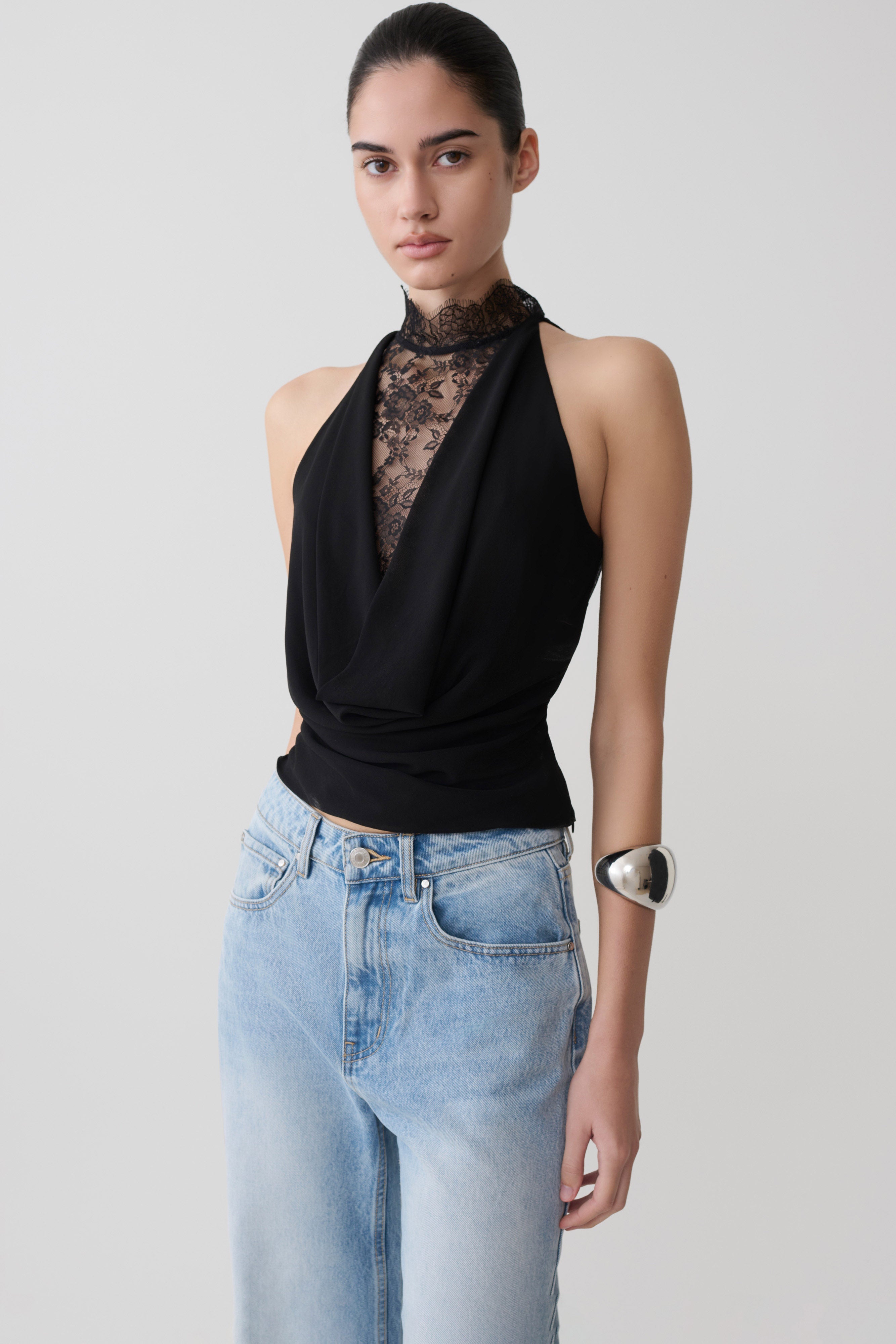 Arra Chiffon & Lace Halter Top in Black – Chic&Drifts