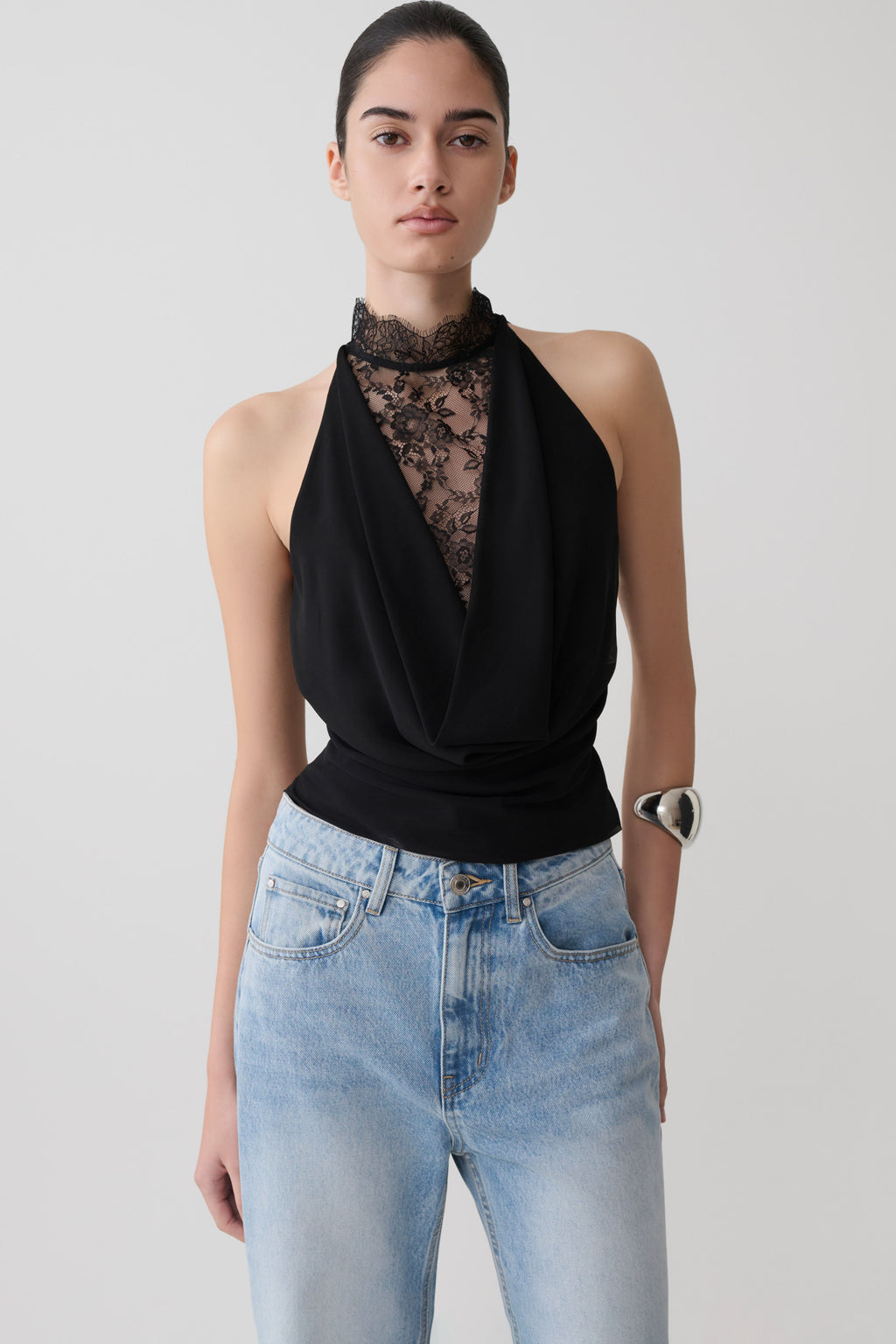 Arra Chiffon & Lace Halter Top in Black – Chic&Drifts