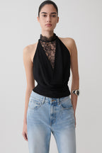 Arra Chiffon & Lace Halter Top in Black – Chic&Drifts