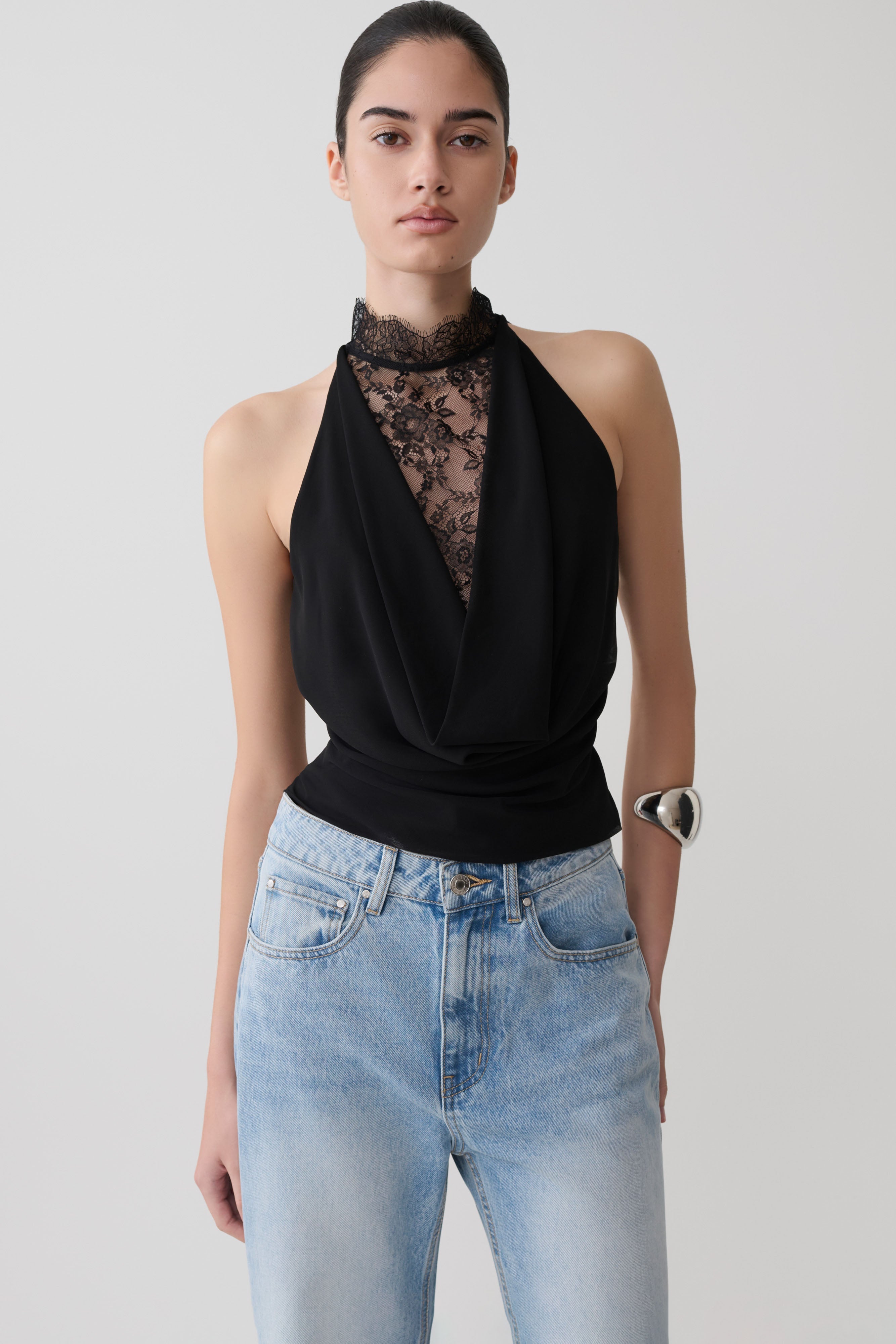 Arra Chiffon & Lace Halter Top in Black – Chic&Drifts
