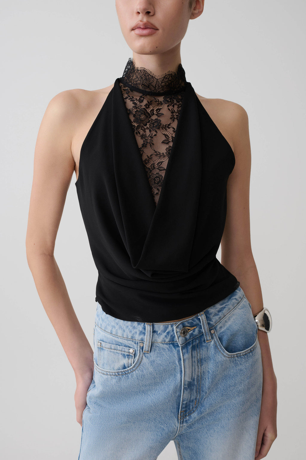 Arra Chiffon & Lace Halter Top in Black – Chic&Drifts