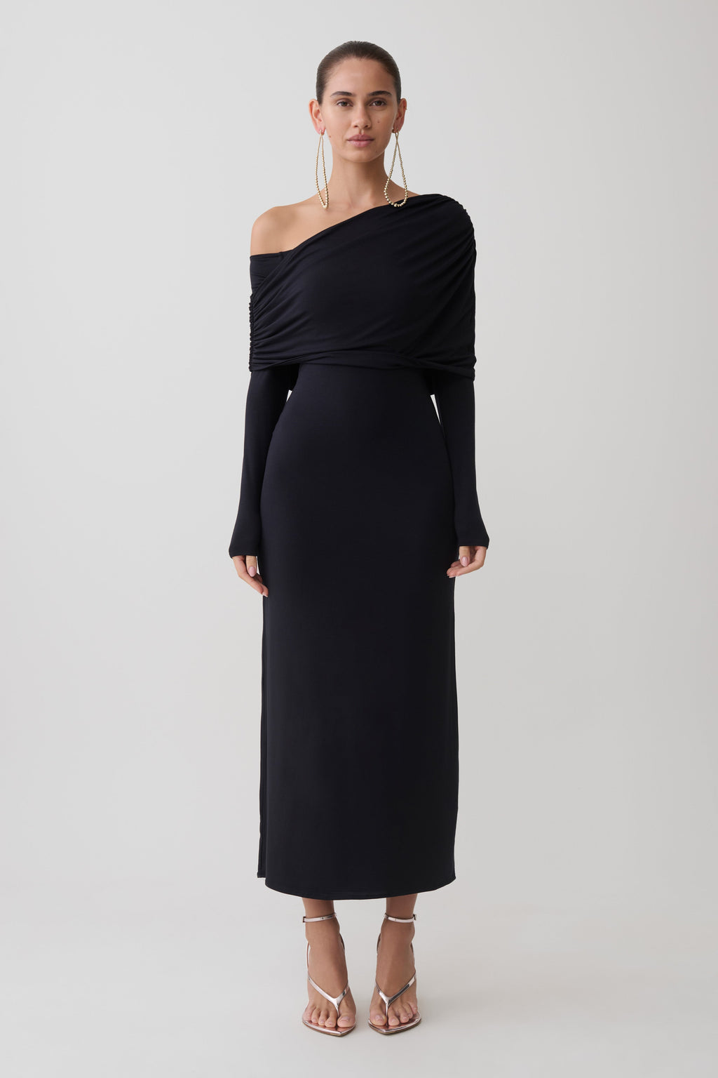 Corinna Modal One Shoulder Midi Dress in Black – Chic&Drifts