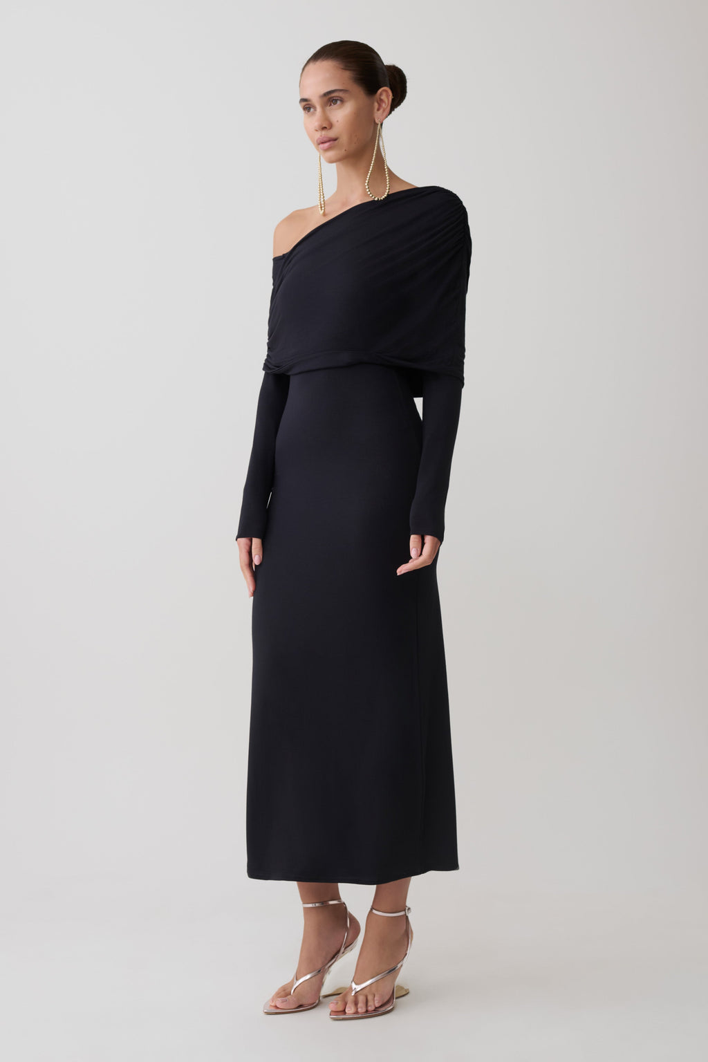 Corinna Modal One Shoulder Midi Dress in Black – Chic&Drifts