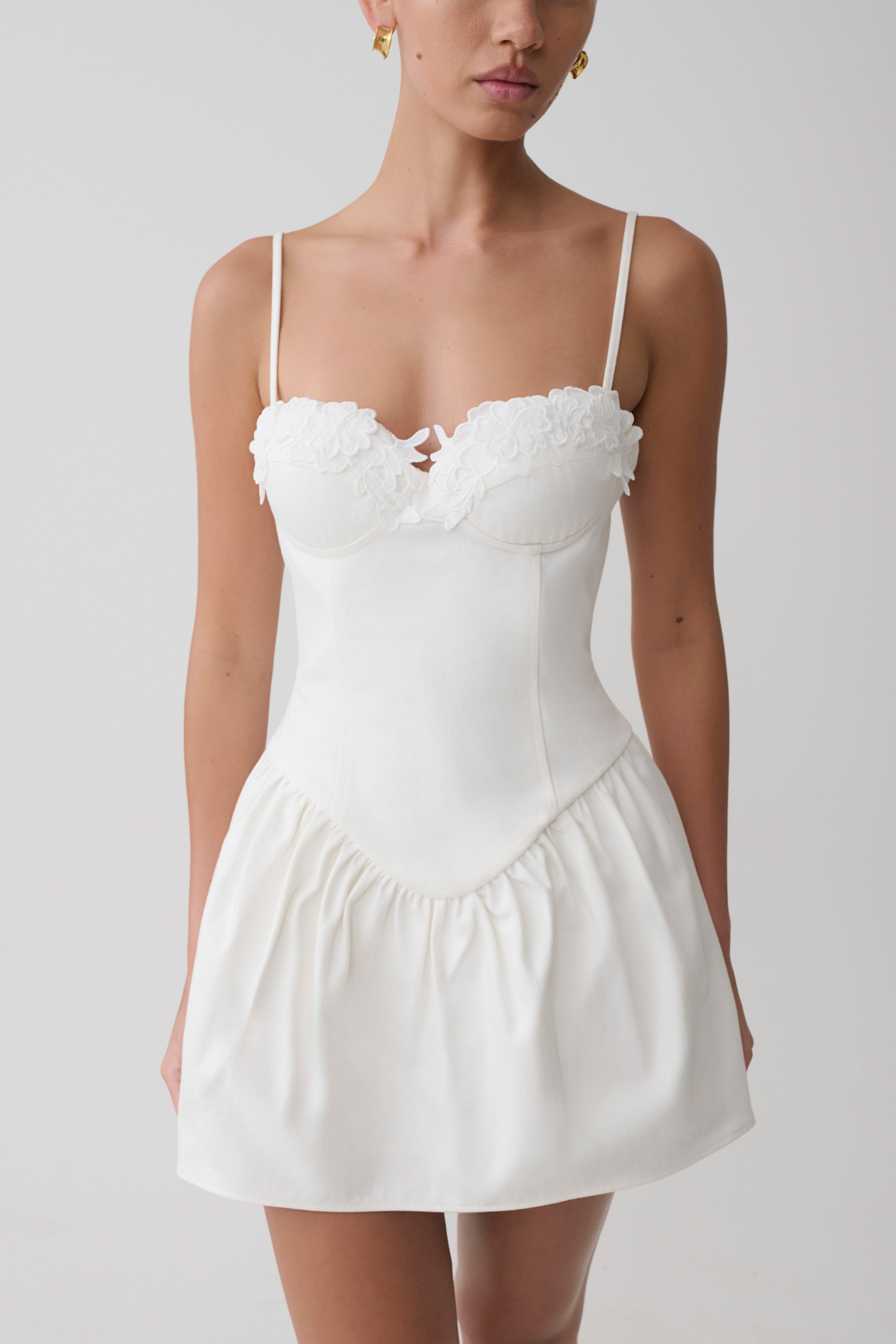 Emary Applique Denim Bustier Mini Dress