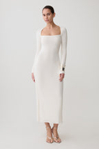 Freja Long Sleeve Wool Midi Dress in White – Chic&Drifts