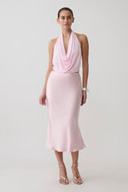 Hattie Satin Midi Skirt in Pale Pink – Chic&Drifts