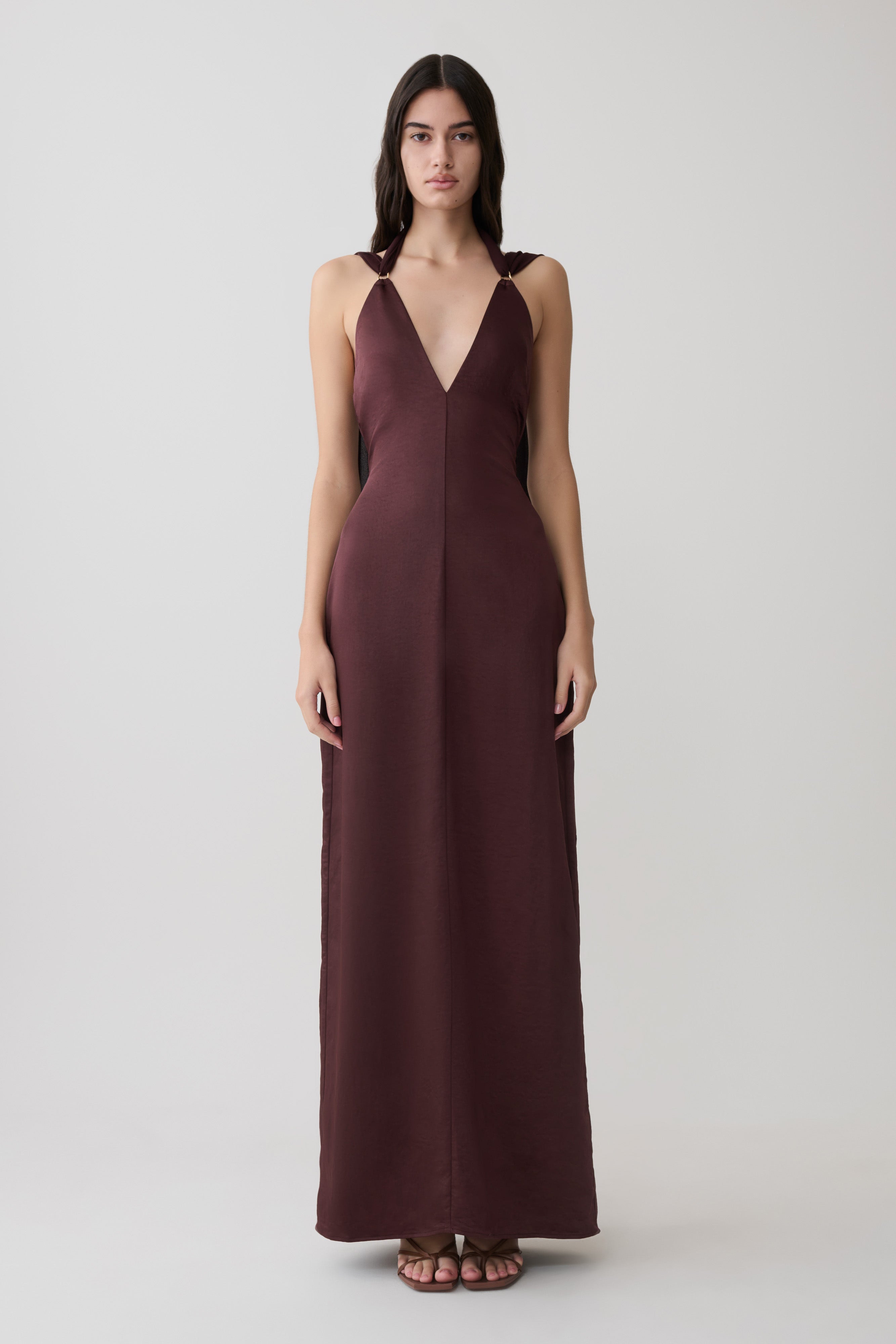 Myla Draped Shoulders Satin Maxi Dress