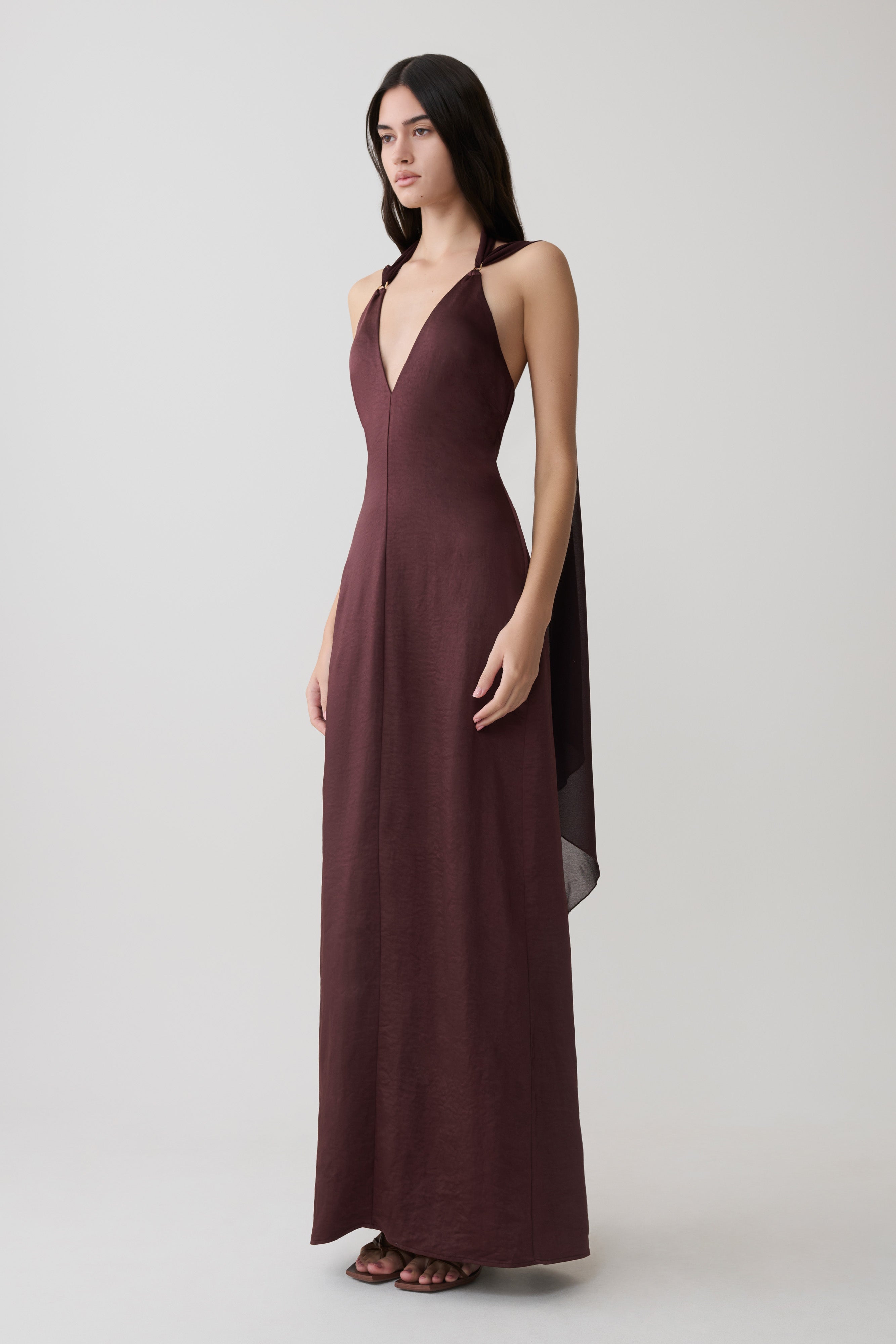 Myla Draped Shoulders Satin Maxi Dress
