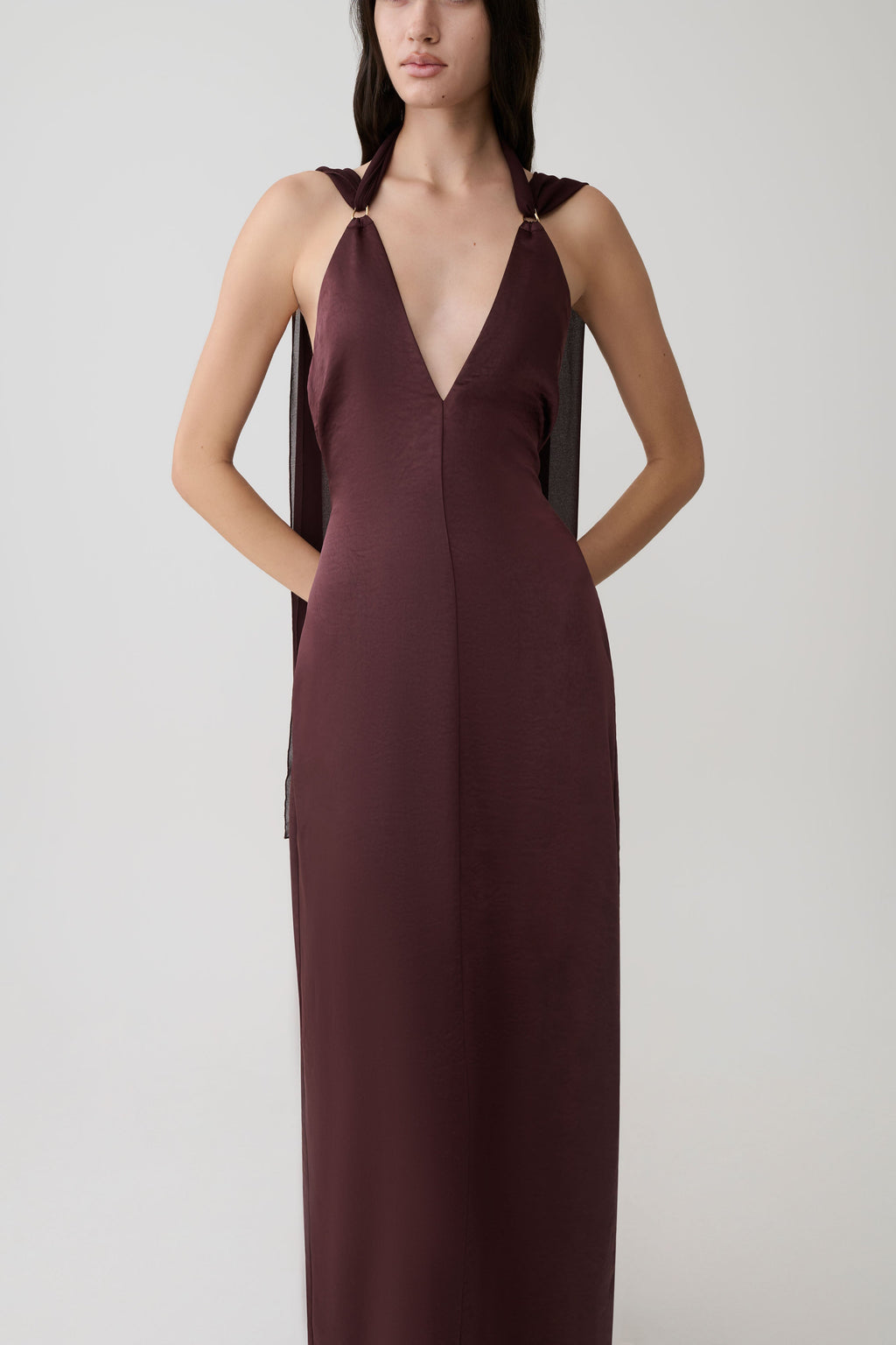 Myla Draped Shoulders Satin Maxi Dress